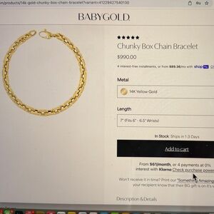 BABYGOLD Chunky Box Chain Bracelet in Gold